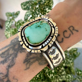 The Silhouette Cuff- Size S/M- Natural Royston Turquoise and Stamped Sterling Silver Bracelet