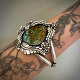 The Full Bloom Cuff- Size L/XL- Bamboo Mountain Turquoise and Sterling Silver Bracelet