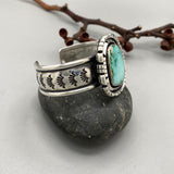 The Silhouette Cuff- Size S/M- Natural Royston Turquoise and Stamped Sterling Silver Bracelet