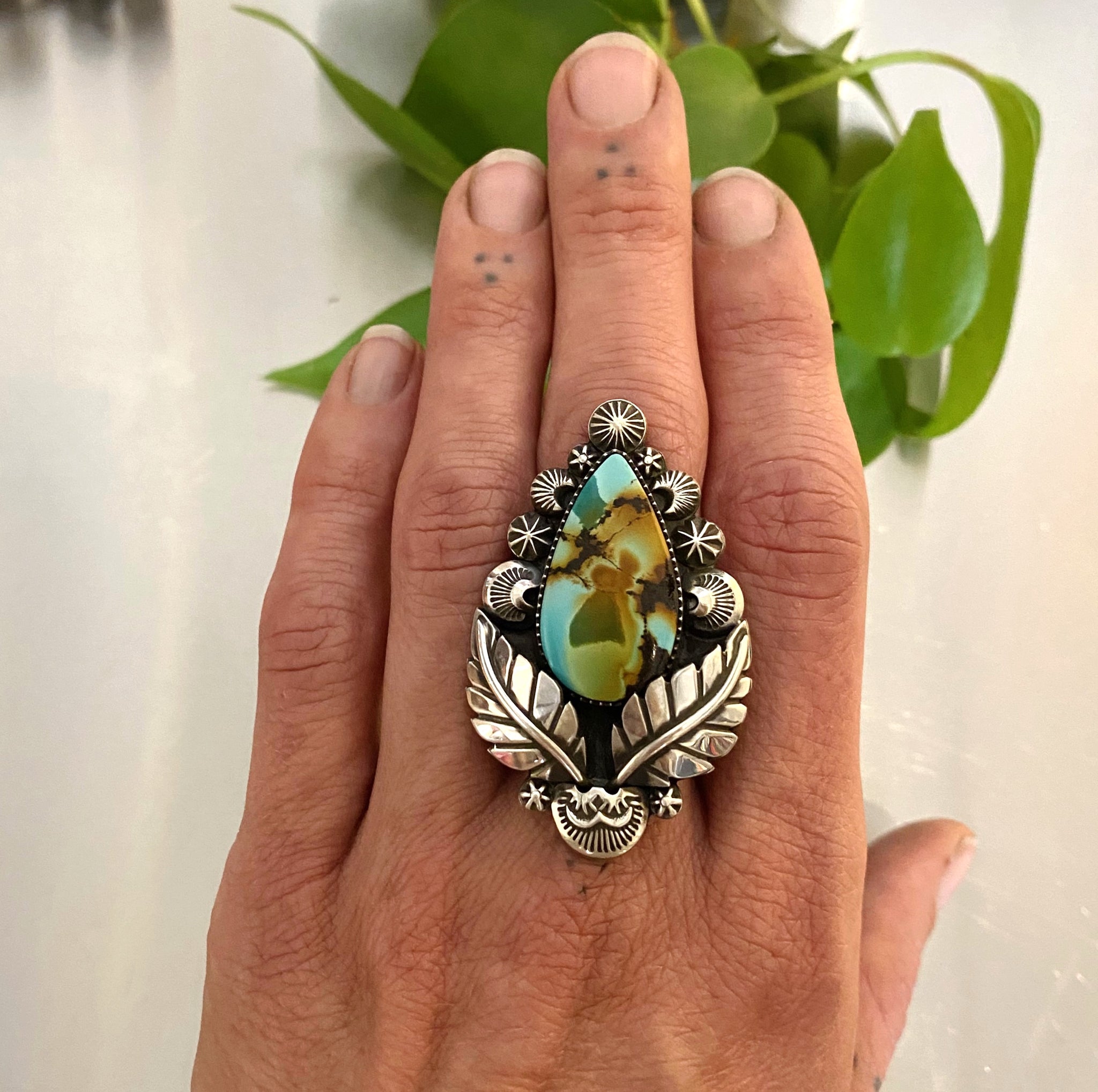 The Datura Ring- Bamboo Mountain Turquoise and Sterling Silver 