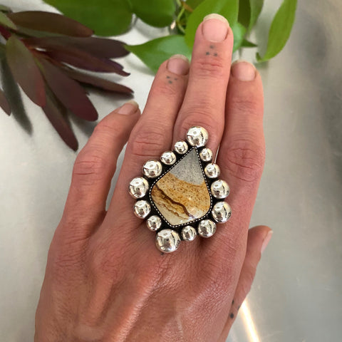The Desert Dawn Nova Ring- Chicken Track Jasper and Sterling Silver- Finished to Size or as a Pendant