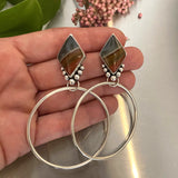 The Desert Diamond Large Hoop Earrings- Polychrome Jasper and Sterling Silver- Post Earrings for Pierced Ears