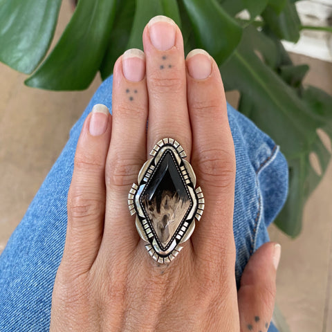 The Silhouette Ring - Petrified Palm Root and Sterling Silver- Finished to Size or as a Pendant