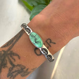 Heavyweight Stamped Cuff- Size XS/S- Emerald Rose Variscite and Chunky Sterling Silver Bracelet
