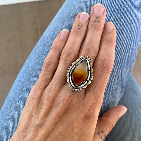The Eternal Flame Ring- Montana Agate and Sterling Silver- Finished to Size or as a Pendant