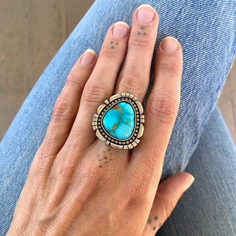 The Ether Ring - Royston Turquoise and Sterling Silver- Finished to Size or as a Pendant