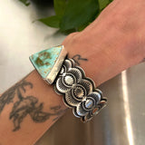 The Eye of The Storm Cuff- Size M/L- Royston Turquoise and Stamped Sterling Silver Bracelet