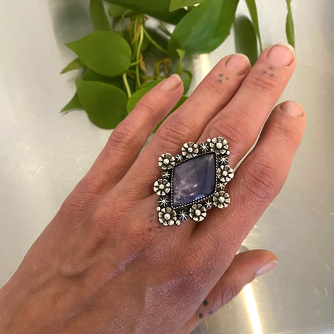 The Flora Ring- Burro Creek Agate and Sterling Silver- Finished to Size or as a Pendant