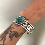 The Folklore Cuff- Size S/M- Royston Turquoise and Stamped Sterling Silver Bracelet