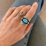 The Gemini Ring 4- Natural Golden Hills Turquoise and Sterling Silver- Finished to Size or as a Pendant