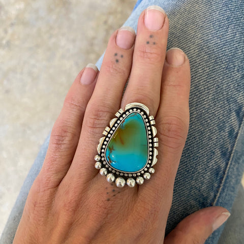 The Golden Hour Ring- Royston Turquoise and Sterling Silver- Finished to Size or as a Pendant