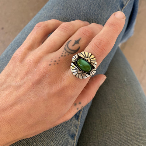 The Gemini Ring 3- Natural Royston Turquoise and Sterling Silver- Finished to Size or as a Pendant