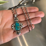 The Peacock Necklace 1- Royston Turquoise and Sterling Silver- 18" Chunky Sterling Rolo Chain