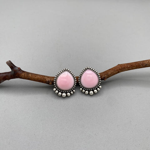 The Halo Earrings- Pink Conch Shell and Sterling Silver
