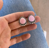 The Halo Earrings- Pink Conch Shell and Sterling Silver