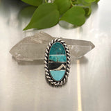 The Horizons Ring- Bamboo Mountain Turquoise/White Buffalo/Number 8 Turquoise and Sterling Silver- Finished to Size or as a Pendant