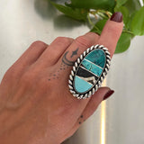 The Horizons Ring- Bamboo Mountain Turquoise/White Buffalo/Number 8 Turquoise and Sterling Silver- Finished to Size or as a Pendant