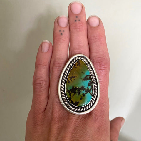 The Harvest Moon Ring- Bamboo Mountain Turquoise and Sterling Silver- Finished to Size or as a Pendant