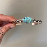 Heavyweight Stamped Cuff- Size L/XL- Hubei Turquoise and Chunky Sterling Silver Bracelet