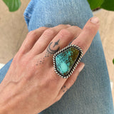 The Lasso Ring- Cloud Mountain Turquoise and Sterling Silver- Finished to Size or as a Pendant