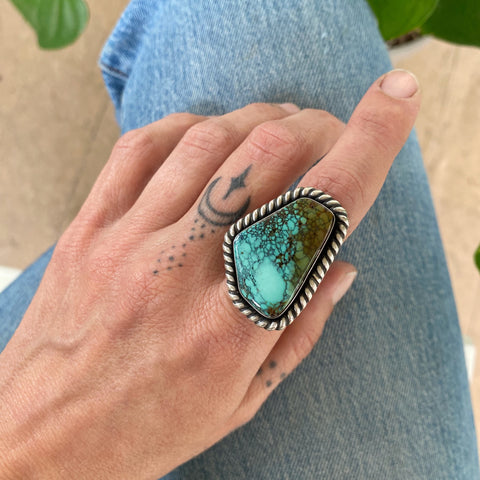 The Lasso Ring- Cloud Mountain Turquoise and Sterling Silver- Finished to Size or as a Pendant