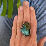 The Lasso Ring- Cloud Mountain Turquoise and Sterling Silver- Finished to Size or as a Pendant