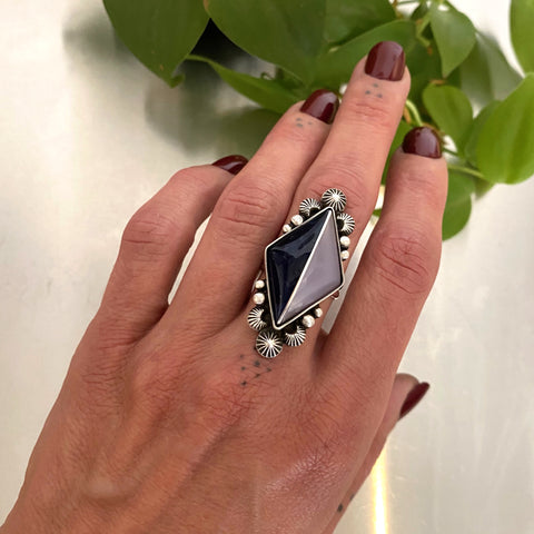 The Duality Ring #2- Sodalite/Yttrium Fluorite and Sterling Silver- Finished to Size or as a Pendant