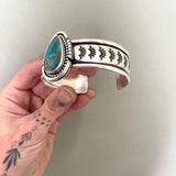The Lotus Cuff- Size M/L- Royston Turquoise and Stamped Sterling Silver Bracelet