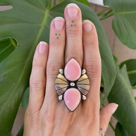The Mariposa Ring- Pink Conch Shell and Sterling Silver- Finished to Size or as a Pendant