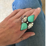 The Mariposa Ring- Chrysoprase and Sterling Silver- Finished to Size or as a Pendant