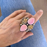 The Mariposa Ring- Pink Conch Shell and Sterling Silver- Finished to Size or as a Pendant