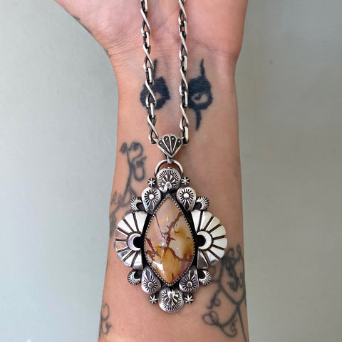 The Monarch Necklace- Red Falcon Jasper and Sterling Silver- 20" Chunky Sterling Infinity Chain Included