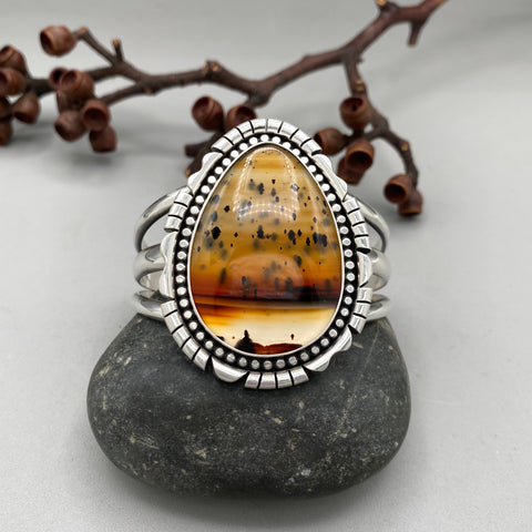 The Harvest Moon Cuff- Size S/M- Montana Agate and Sterling Silver Bracelet