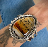The Harvest Moon Cuff- Size S/M- Montana Agate and Sterling Silver Bracelet