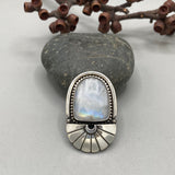 The Cosmic Portal Ring- Rainbow Moonstone and Sterling Silver- Finished to Size or as a Pendant