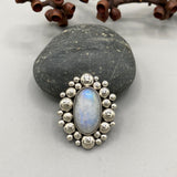 The Rainbow Supernova Ring- Rainbow Moonstone and Sterling Silver- Finished to Size or as a Pendant