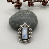 The Sweetheart Ring 3- Rainbow Moonstone and Sterling Silver- Finished to Size or as a Pendant