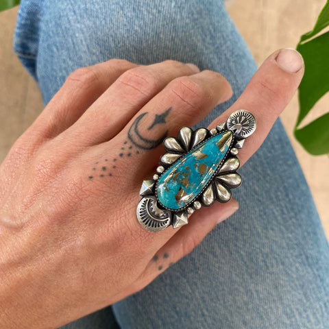 The Dagger Ring- Morenci II Turquoise and Sterling Silver- Finished to Size or as a Pendant