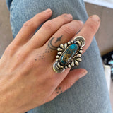 The Peacock Ring- Morenci II Turquoise and Sterling Silver- Finished to Size or as a Pendant