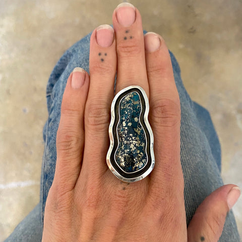 The Morenci II Reverberation Ring- Morenci II Turquoise and Sterling Silver- Finished to Size or as a Pendant