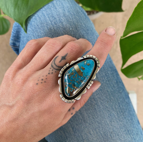 The Shadowbox Ring- Ithaca Peak Turquoise and Sterling Silver- Finished to Size or as a Pendant