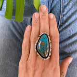 The Shadowbox Ring- Ithaca Peak Turquoise and Sterling Silver- Finished to Size or as a Pendant