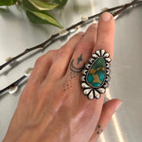 The Moonflower Ring 1- Natural Royston Turquoise and Sterling Silver- Finished to Size or as a Pendant