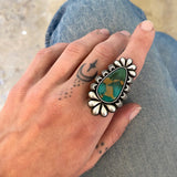 The Moonflower Ring 1- Natural Royston Turquoise and Sterling Silver- Finished to Size or as a Pendant