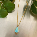 Natural Royston Turquoise and Solid 14k Gold Necklace- 18" 14k Gold Fill Rolo Chain Included (Solid 14k Gold Rolo Chain Option Available)