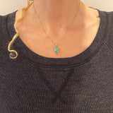 Royston Turquoise and Solid 14k Gold Necklace- 16" 14k Gold Chain Included