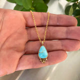 Natural Royston Turquoise and Solid 14k Gold Necklace- 18" 14k Gold Fill Rolo Chain Included (Solid 14k Gold Rolo Chain Option Available)