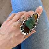The Neptune Ring - Blue Opal Petrified Wood and Sterling Silver- Finished to Size or as a Pendant