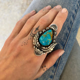 The Nightbloom Ring- Royston Turquoise and Sterling Silver- Finished to Size or as a Pendant