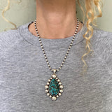 The Nova Necklace- Bamboo Mountain Turquoise and Sterling Silver- 18" 5mm Sterling Bead Chain Included